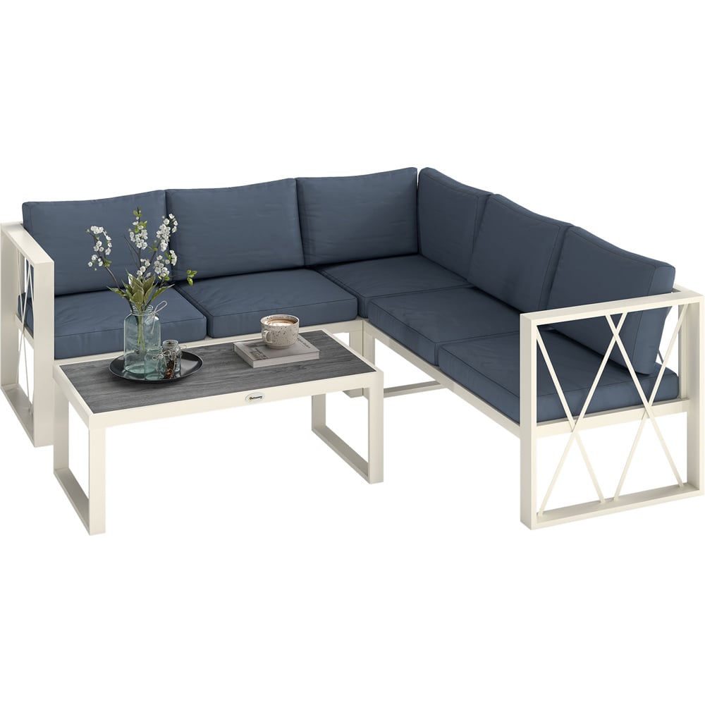 Outsunny 5 Seater Grey Garden Sectional Sofa Set with Adjustable Lounger Image 2