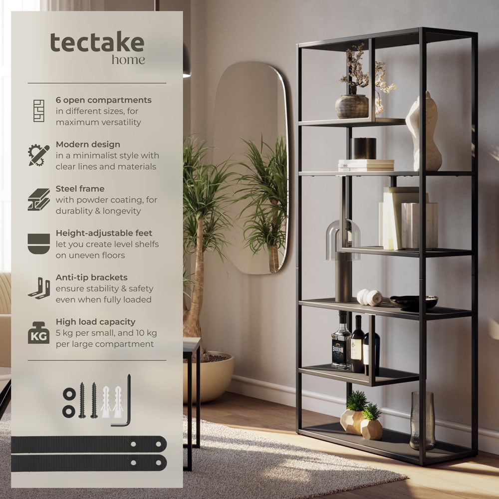 Tectake Venda 6 Shelf Black Display Unit Image 6