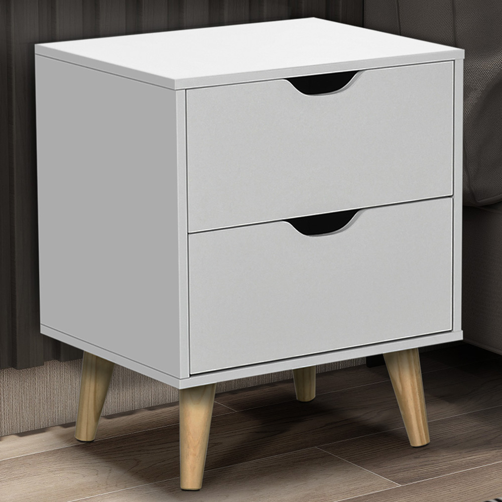 Portland 2 Drawer White Bedside Table Image 1