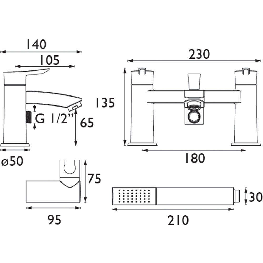 Bristan Apelo Gunmetal Grey Bath Shower Mixer Tap with Handset Image 8