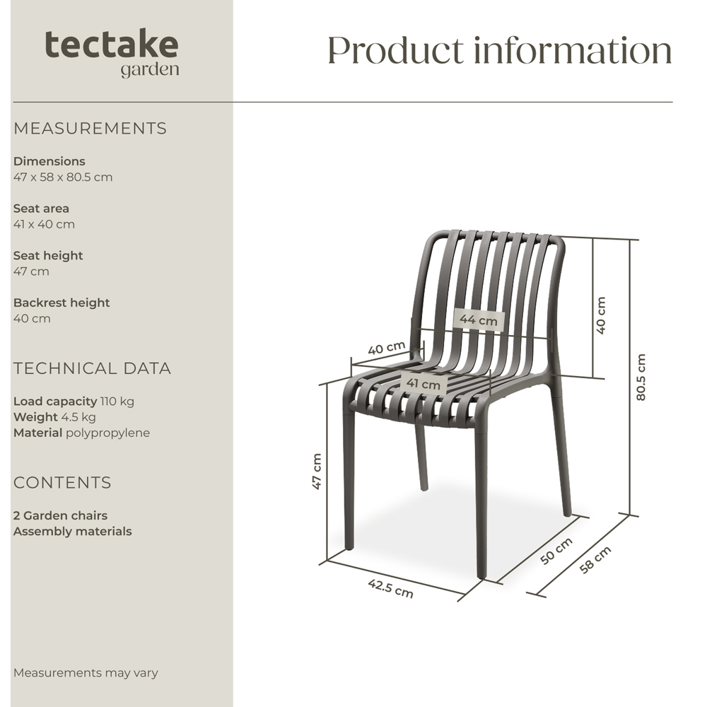 tectake Alcudia Set of 2 Anthracite Stackable Garden Chair Image 9
