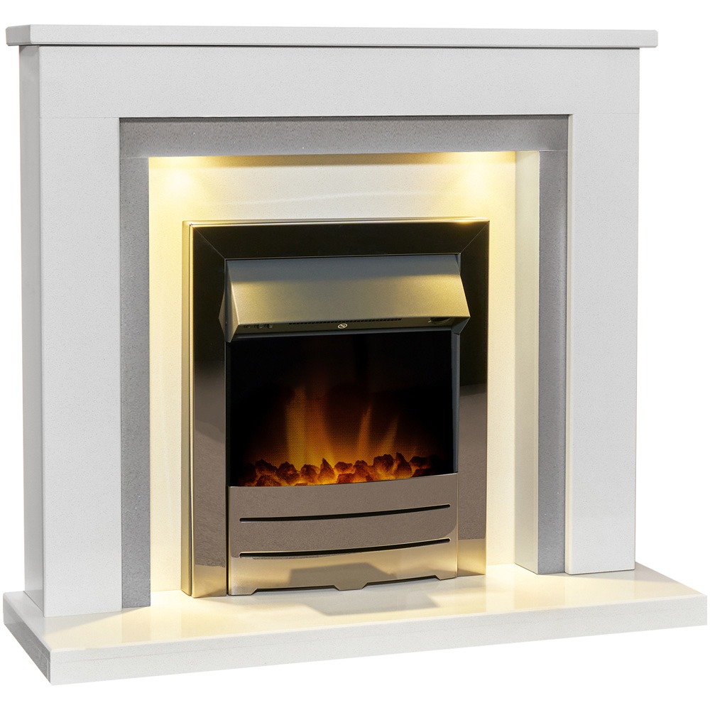 Acantha Dallas White and Grey Marble Fireplace with Downlight and Colorado Electric Fire 42 inch Image 3