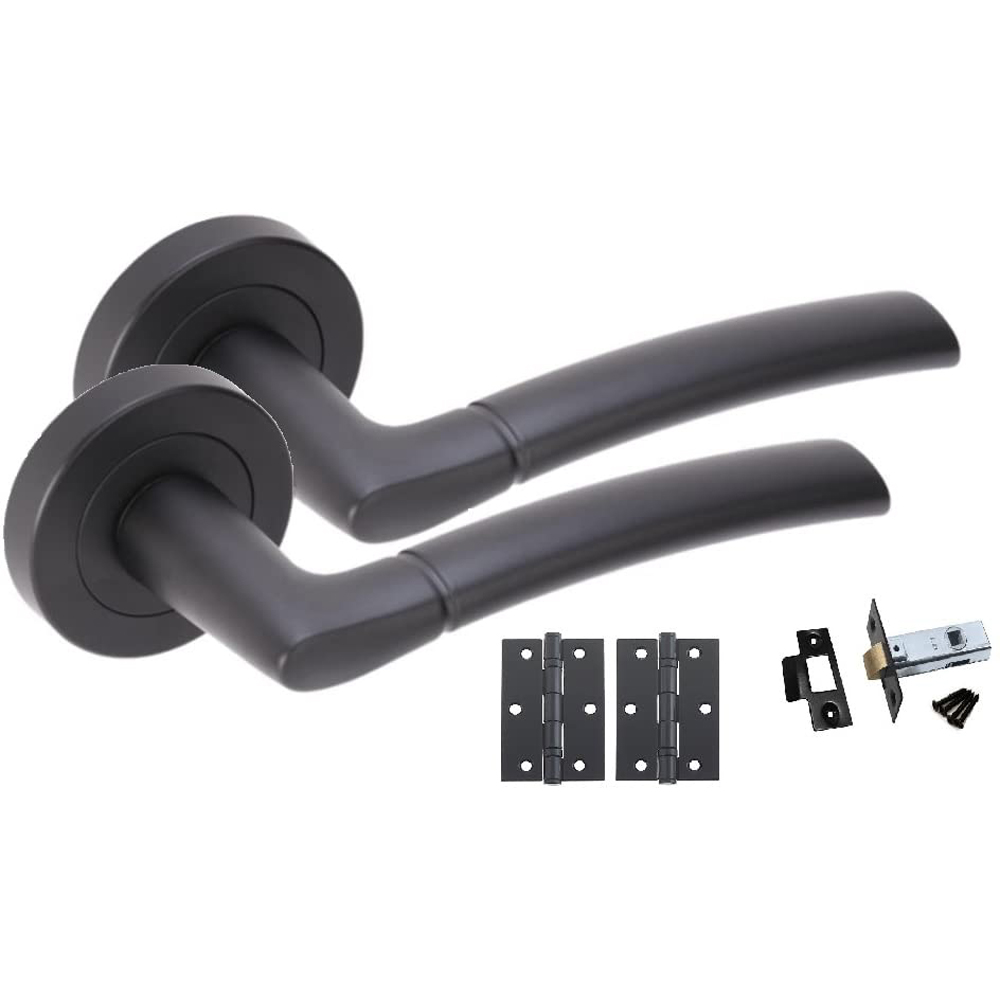 Golden Grace Matt Black Indiana Modern Door Handle Set 5 Pack Image 2
