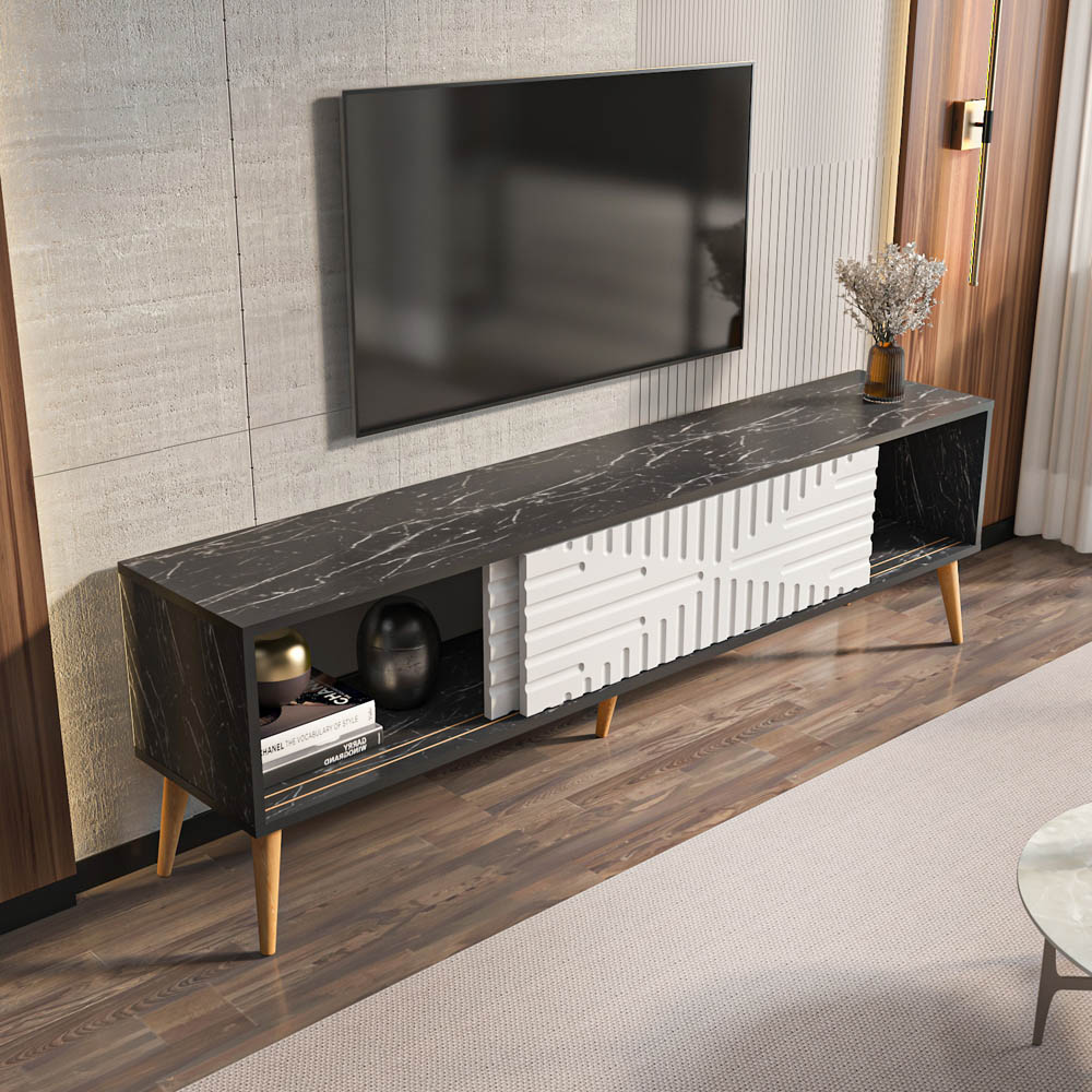 Decorotika Riso 2 Sliding Door Bendier and White TV Unit Image 3