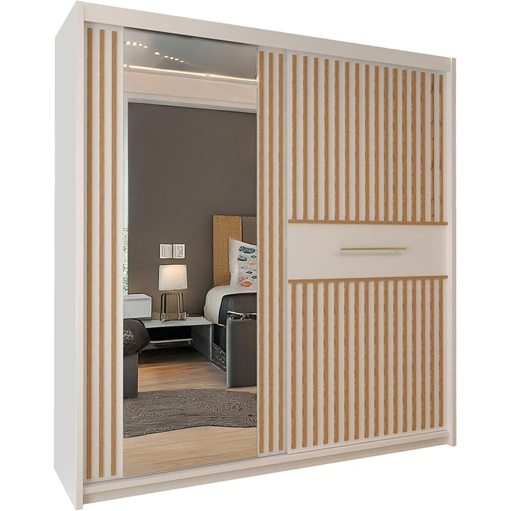 Sliding Wardrobes 4U 2 Sliding Door White Modern Oak Striped Mirrored Wardrobe Image 2