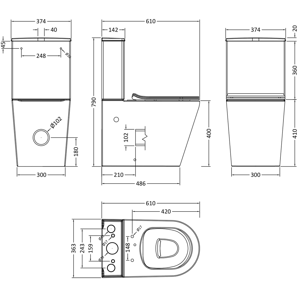 nuie Freya White Pan and Cistern and Seat 374mm Image 2