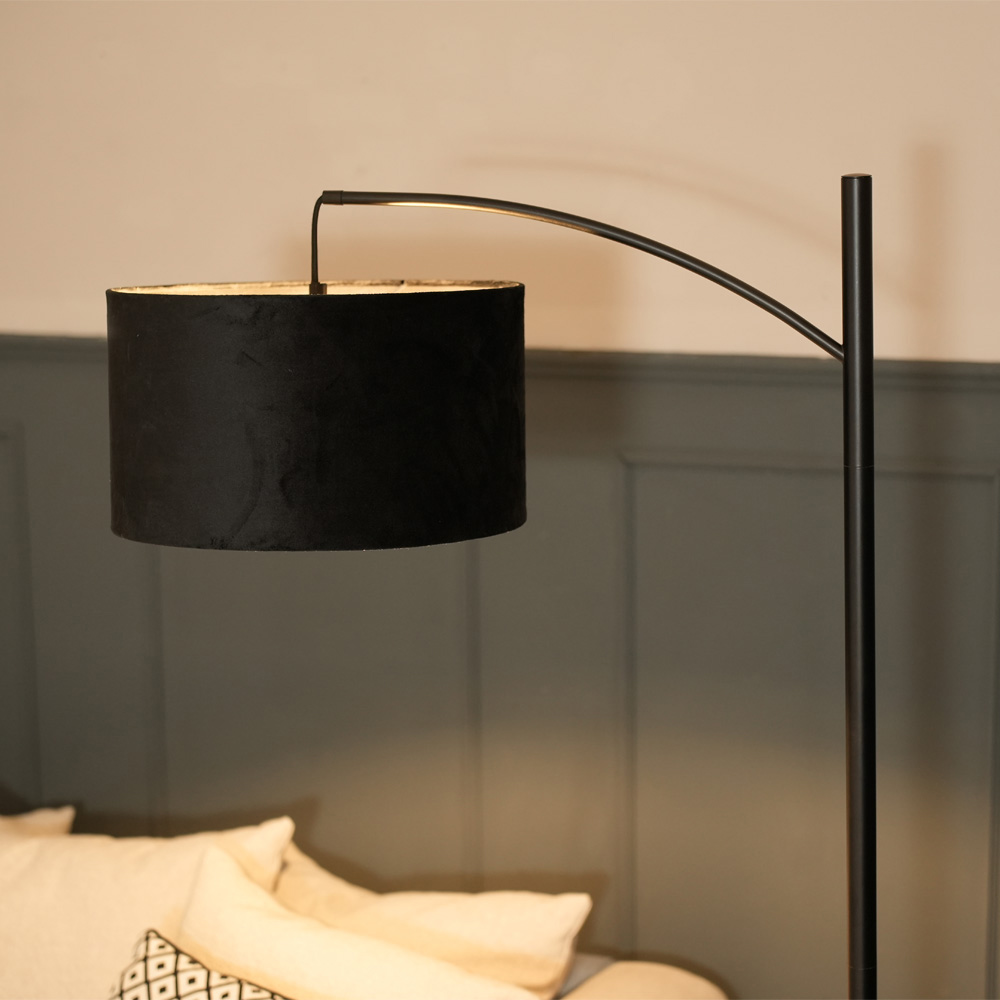 ValueLights Preto Black Velvet Shade Metal LED Floor Lamp Image 4
