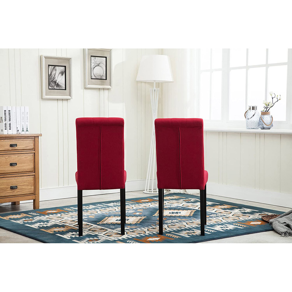 Red Set of 2 Tufted Button Back Fabric Dining Chair Image 4