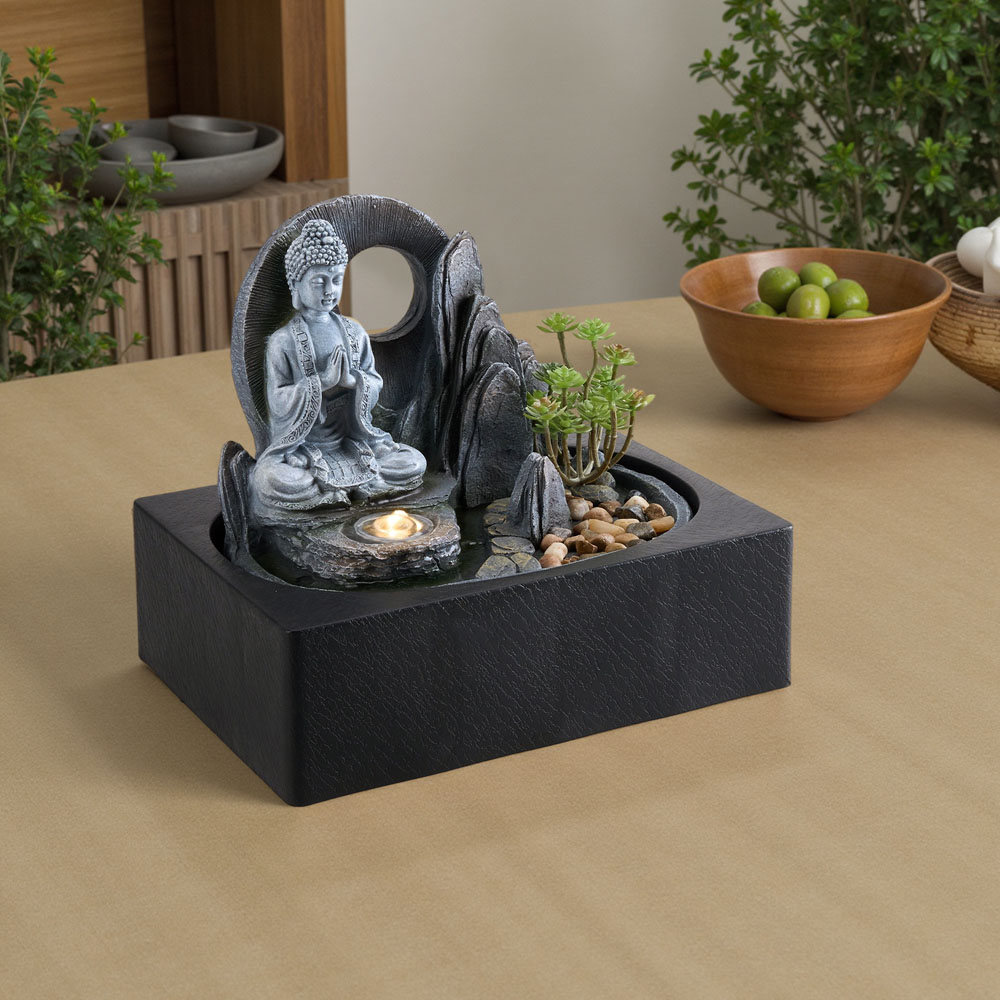 Living and Home LED Light Buddha Sculpture Tabletop Water Fountain Image 7