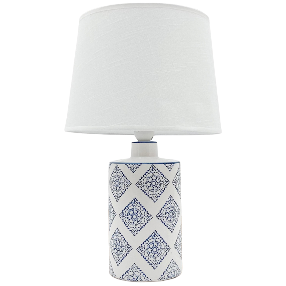 Acacia Home Fabric Shade Blue and White Ceramic Lamp 45cm Image 1
