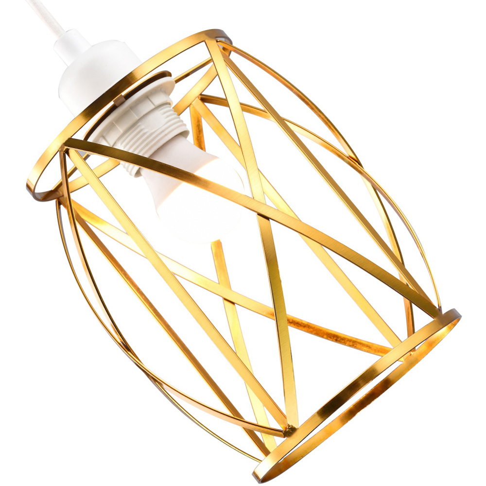 Happy Homewares Vintage Lantern Cage Brushed Gold Metal Strips Pendant Shade Image 3