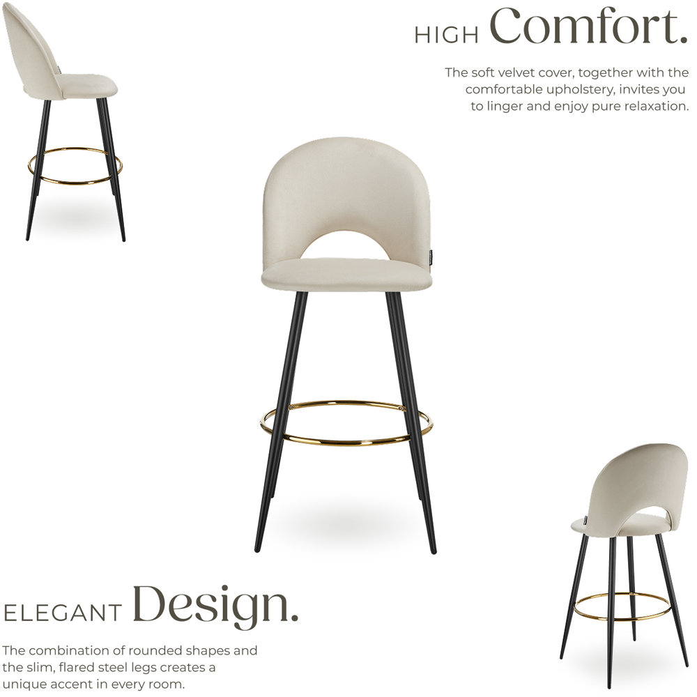 tectake Rachel Cream and Black Velvet Look Bar Stool Set of 4 Image 3