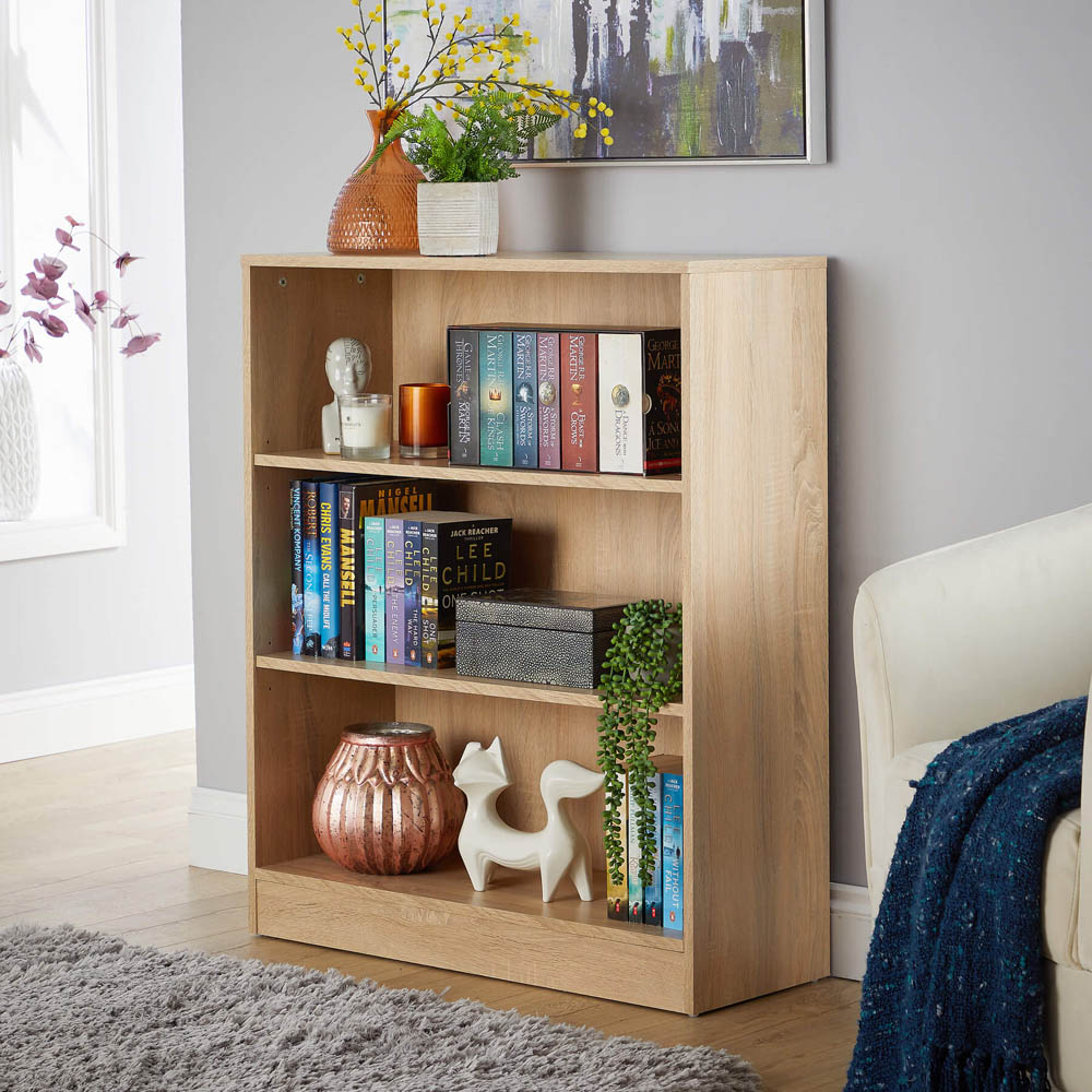 Home Source Clara 3 Shelf Oak Short Bookcase Image 5