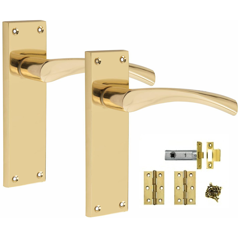Golden Grace Polished Brass Victorian Scroll Astrid Latch Door Handle with Hinge 5 Pack 150 x 40mm Image 2