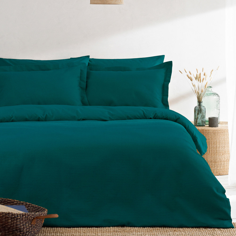 Yard Super King Teal Waffle Duvet Set Image 1