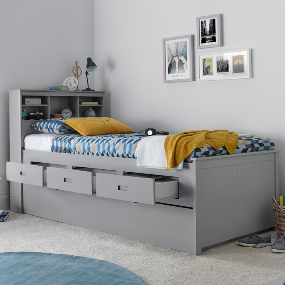Veera Single Grey Guest Bed and Trundle with Pocket Mattresses Image 1