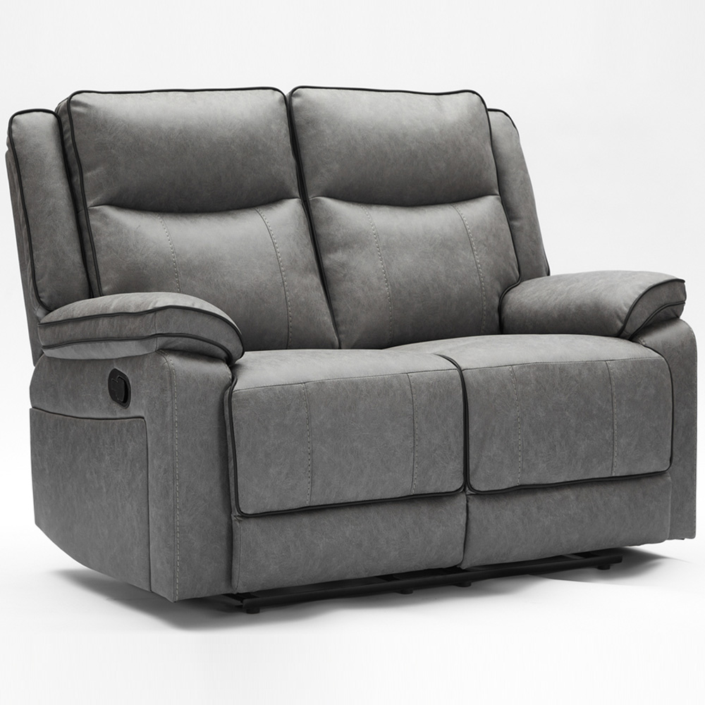 Furniture One 2 Seater Grey Manual Recliner Loveseat Sofa Image 2