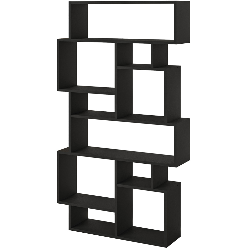 Decortie Karmato 10 Shelf Black Bute Slim Asymmetric Tall Freestanding Bookcase Image 2
