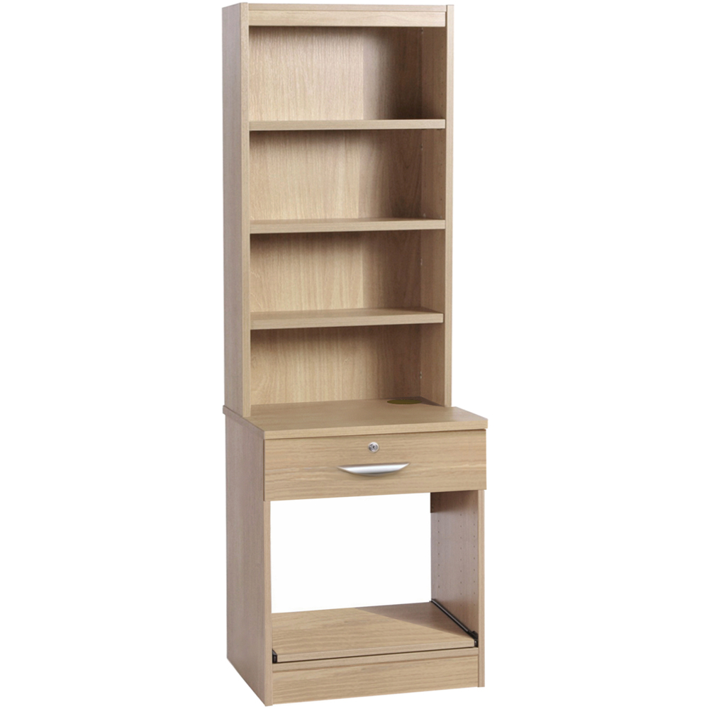 R White Cabinets Single Drawer 4 Shelf Printer Desk Stand with Hutch Brown Image 2