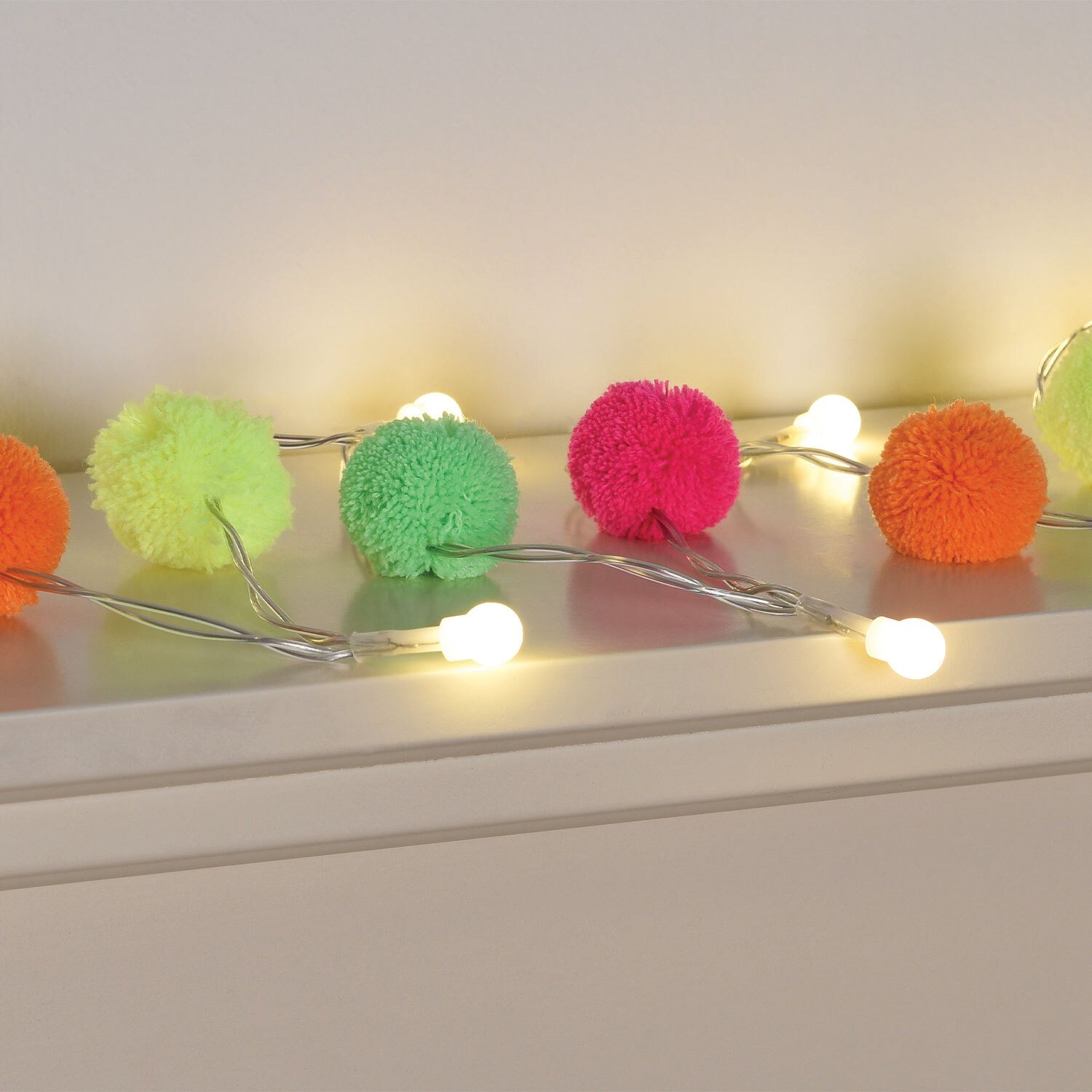 20 LED Neon Pom Pom String Light - Multicolour Image 1