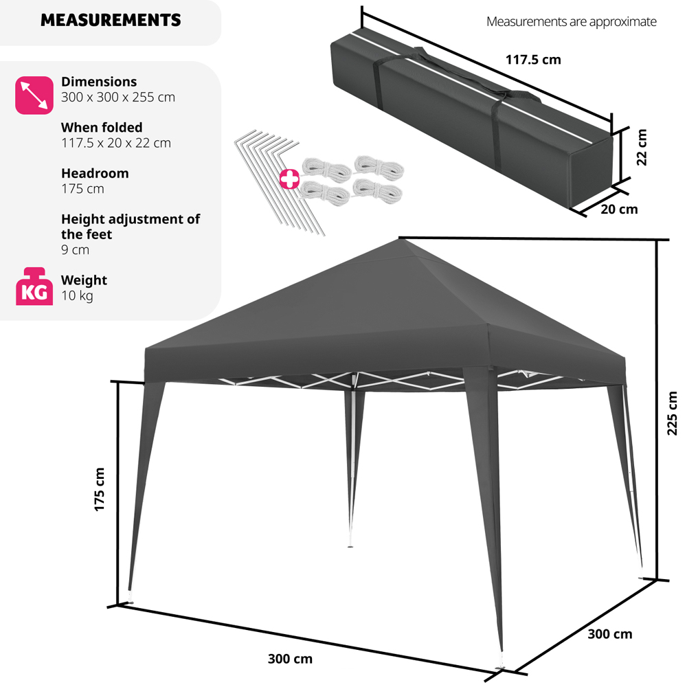 tectake Linosa 3 x 3m Grey Water and UV Resistant Gazebo Image 9