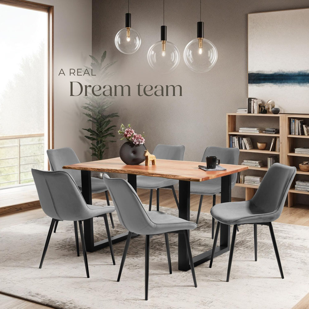 tectake Monroe Set of 8 Grey Velvet Padded Dining Chair Image 6