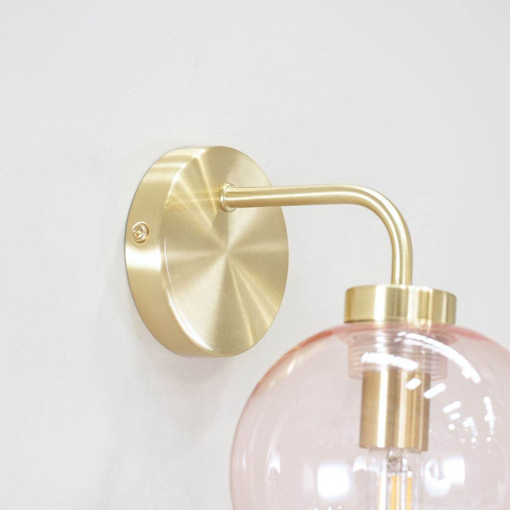 ValueLights Frenchie 2 Pack Pink Tinted Globe Gold Stem LED Wall Light Image 3