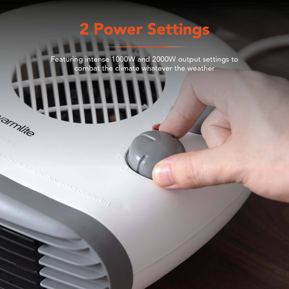 Warmlite White Portable Flat Fan Heater with Adjustable Thermostat 2000W Image 3