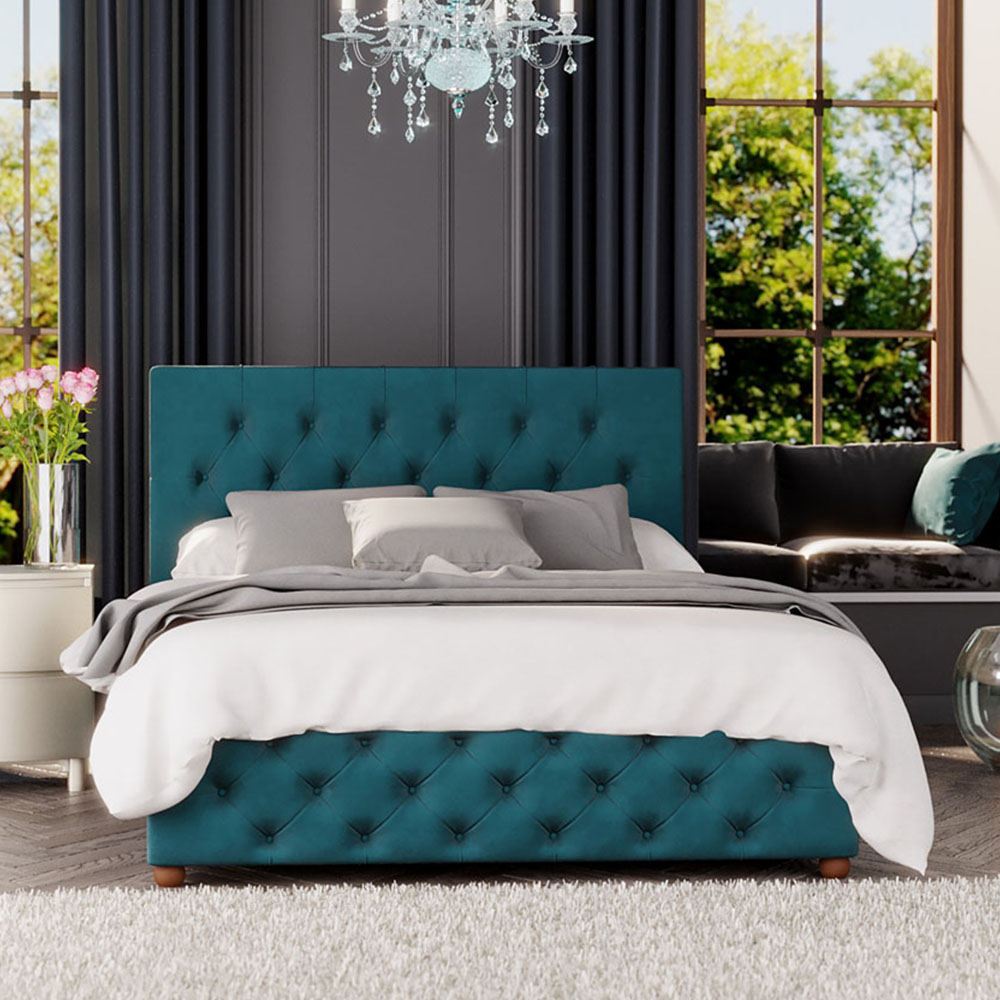 Laurence Llewelyn-Bowen Luna Super King Emerald Plush Velvet Ottoman Bed Image 1