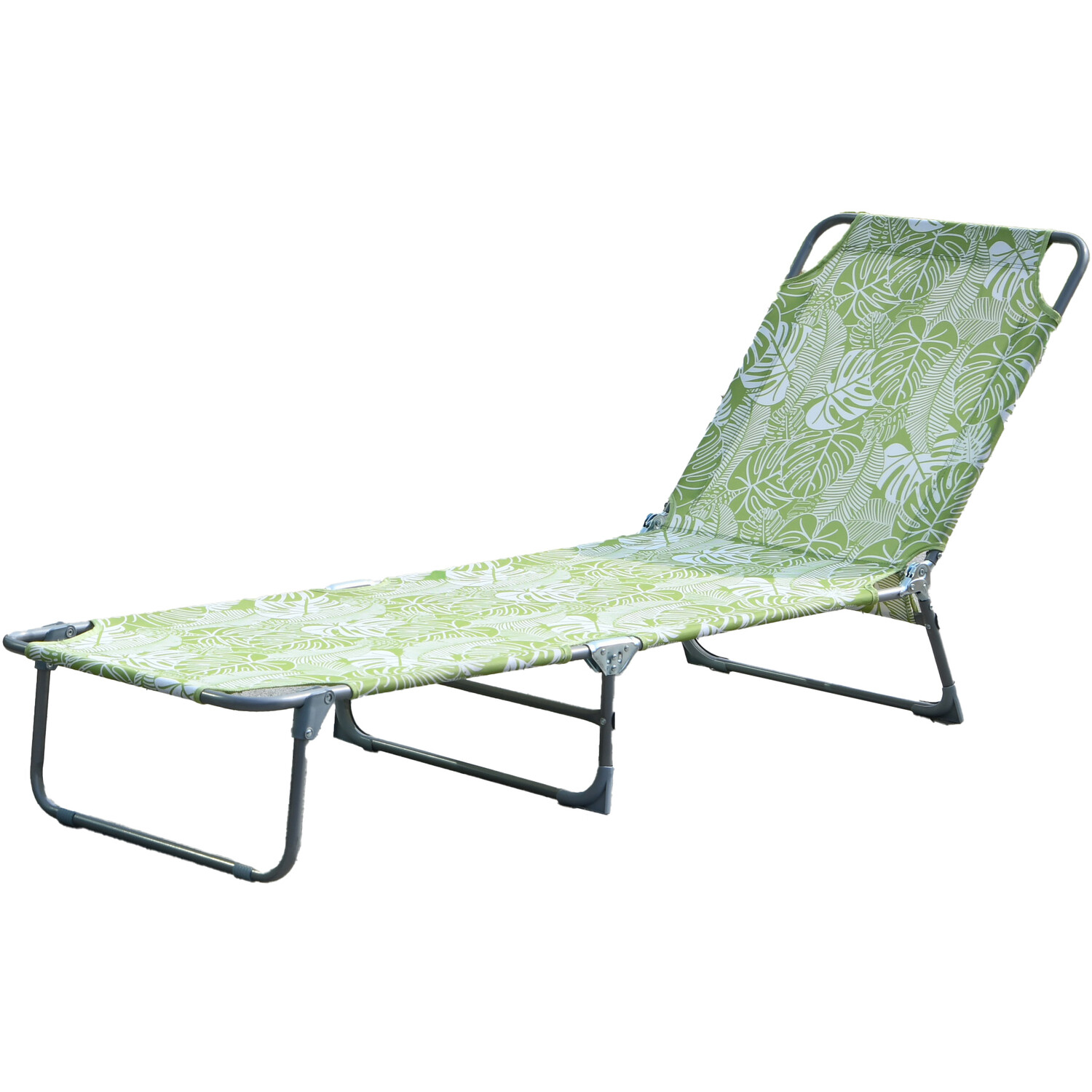 Tropical Leaf Sun Lounger - Green and White Image 3