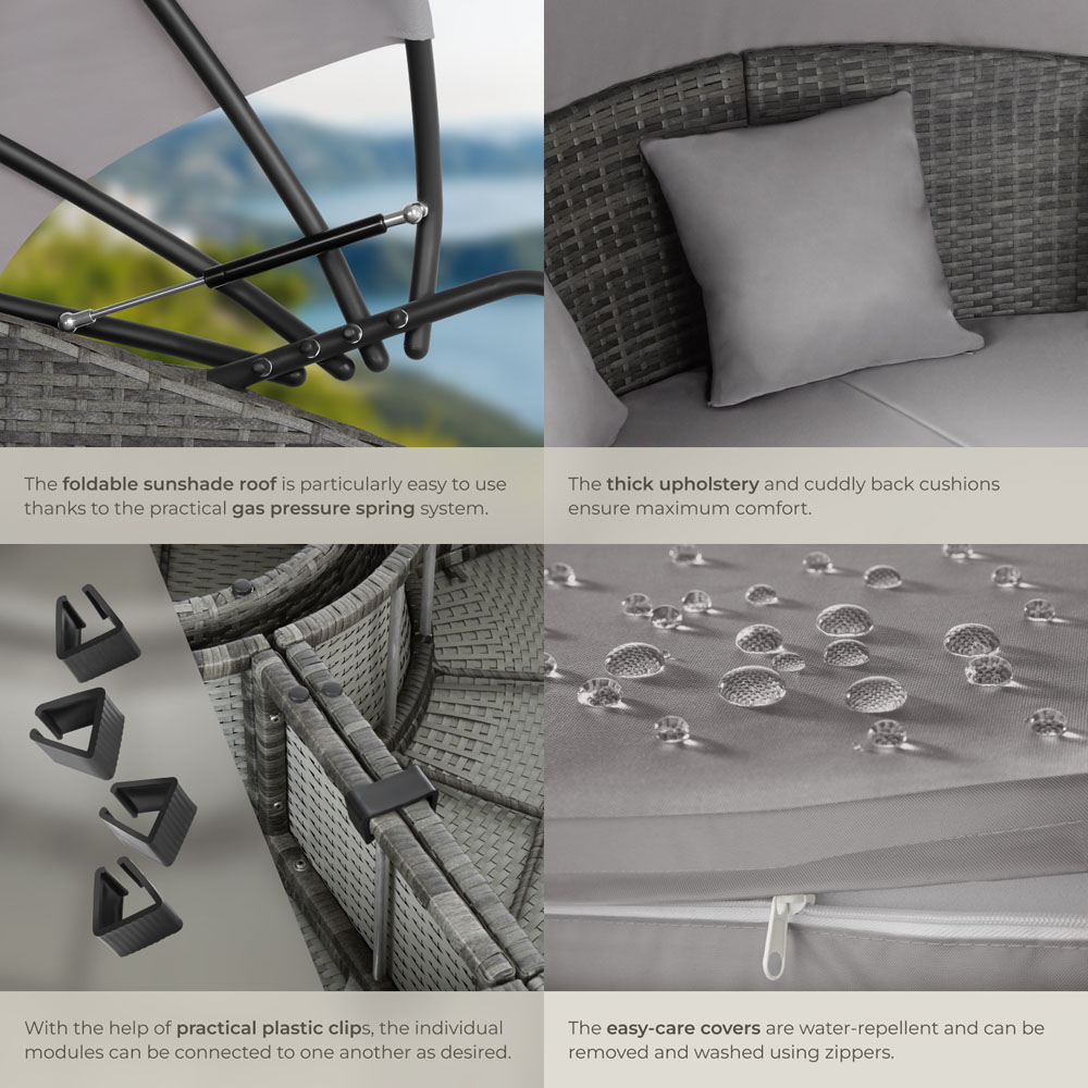 tectake Santorini Grey Sun Lounger with Shade Canopy Image 5