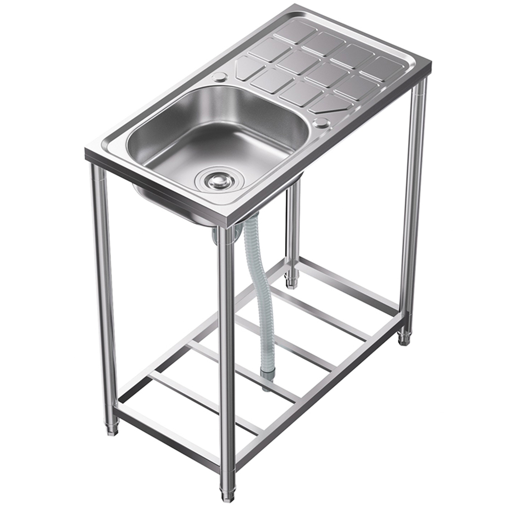 Living and Home Single Trough 201 Stainless Steel Commercial Sink with Drainboard Image 3