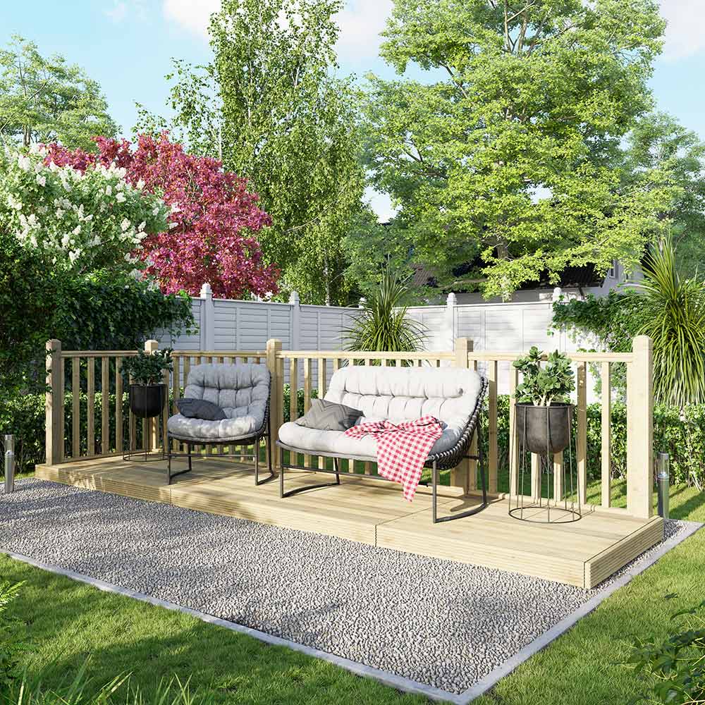 Power 4 x 16ft Timber Decking Kit With Handrails On 2 Sides Image 2