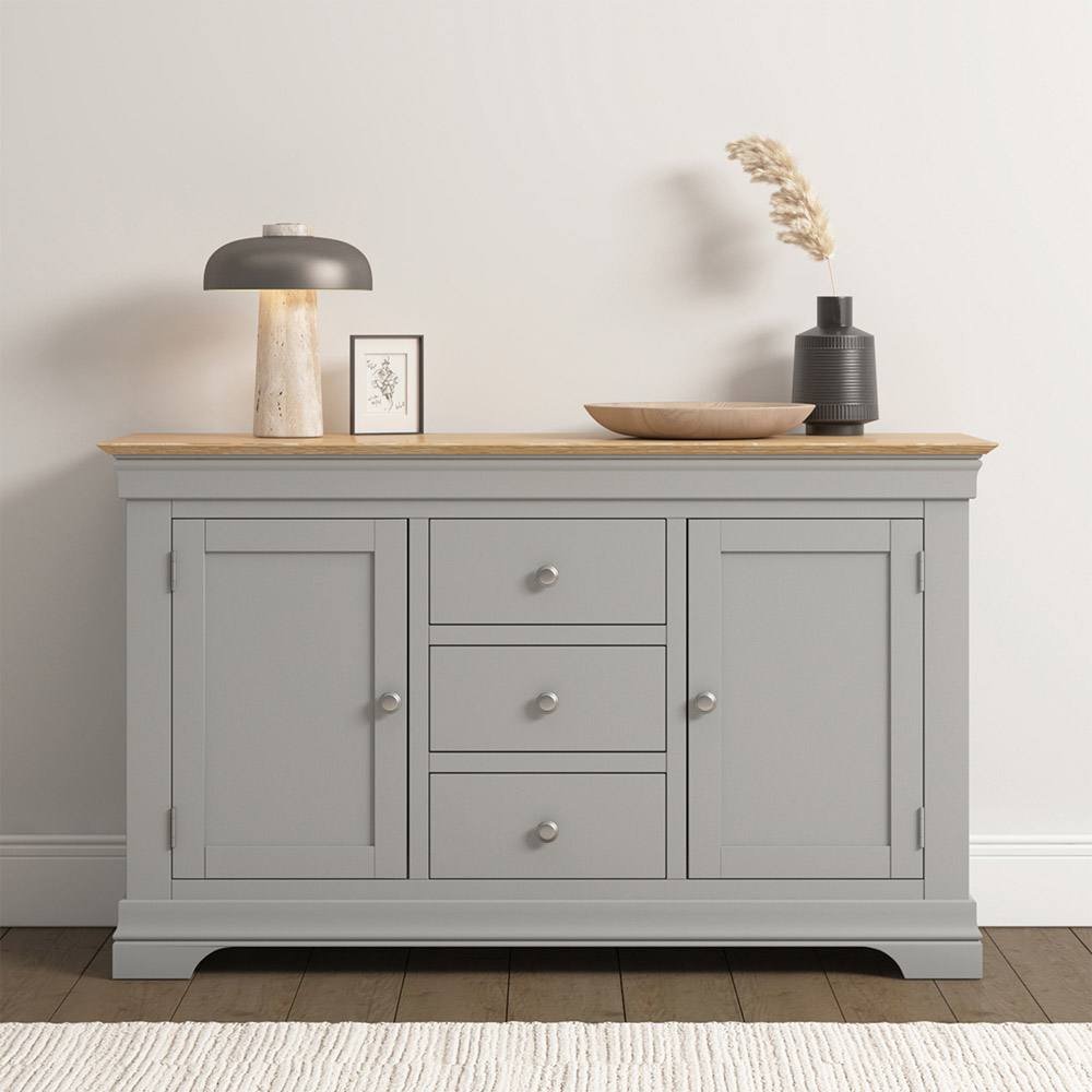 Seconique Bordeaux 2 Door 3 Drawer Pebble Grey and Oak Sideboard Image 7