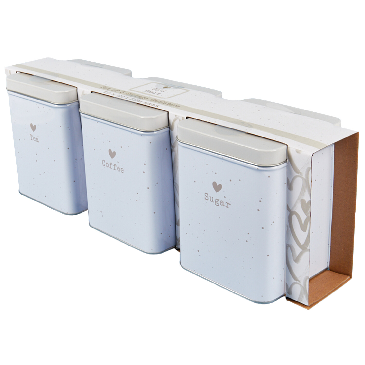 Set of 3 Gold Hearts Metal Tins - White Image 2