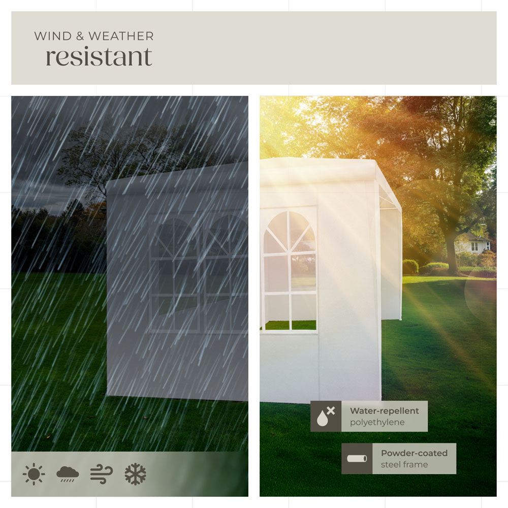 tectake Barinas 3 x 3m White Water Resistant Gazebo with 3 Side Panels Image 4