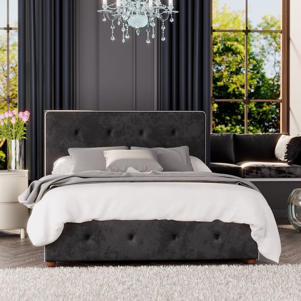 Laurence Llewelyn-Bowen Hesper Single Black Mirazzi Velvet Ottoman Bed Image 1