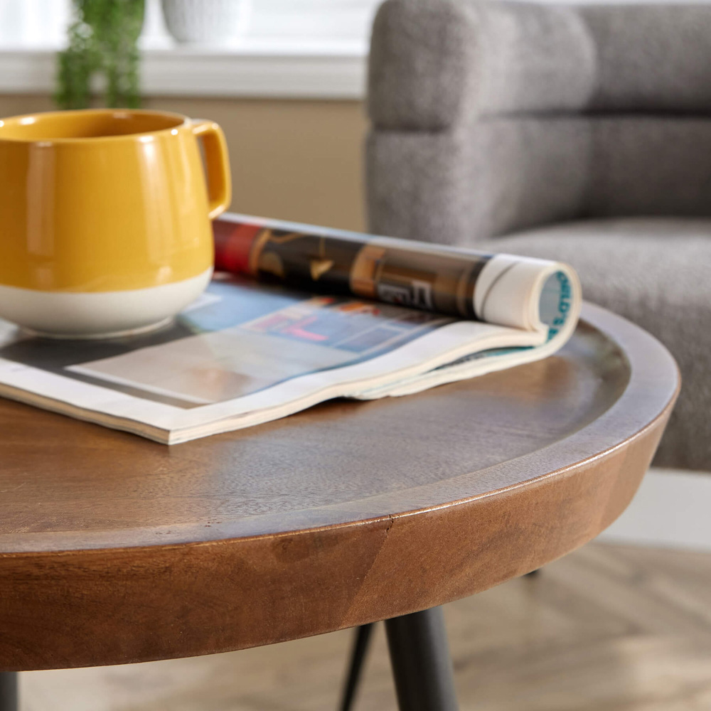 Home Source Manhattan Rustic Solid Mango Wood Round Small Coffee Table Image 3