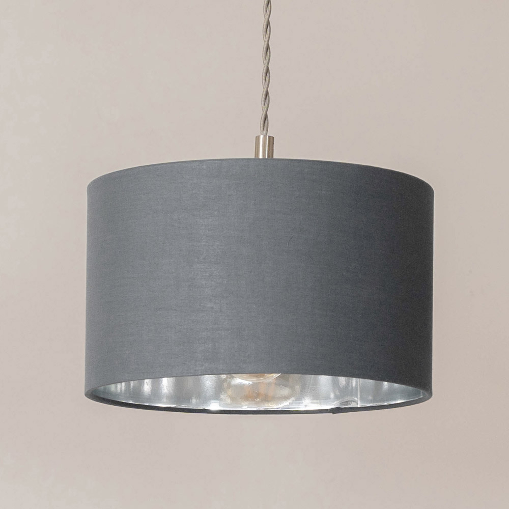 ValueLights Reni Grey and Chrome Drum Shade 3 Drop Bar Chrome Diner LED Ceiling Light Image 3