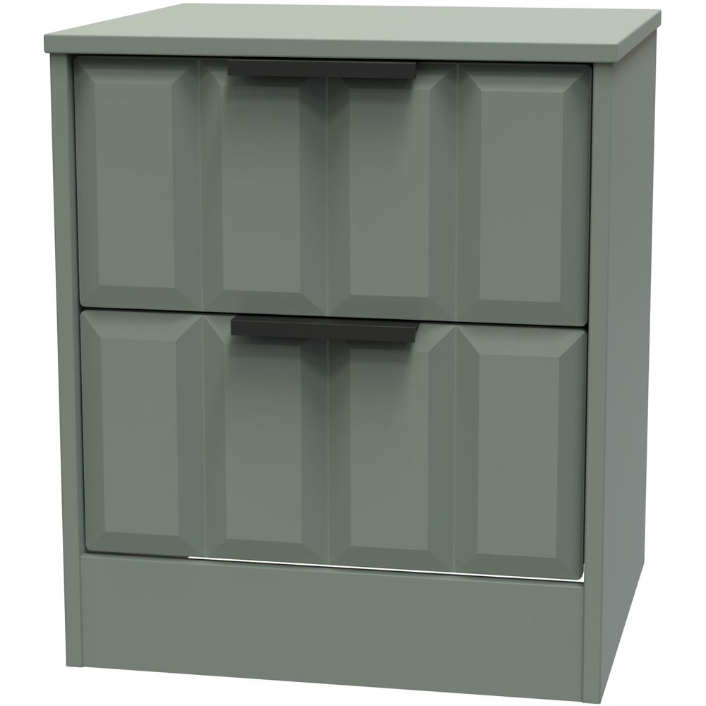Crowndale New York 2 Drawer Reed Green Bedside Cabinet Ready Assembled Image 2