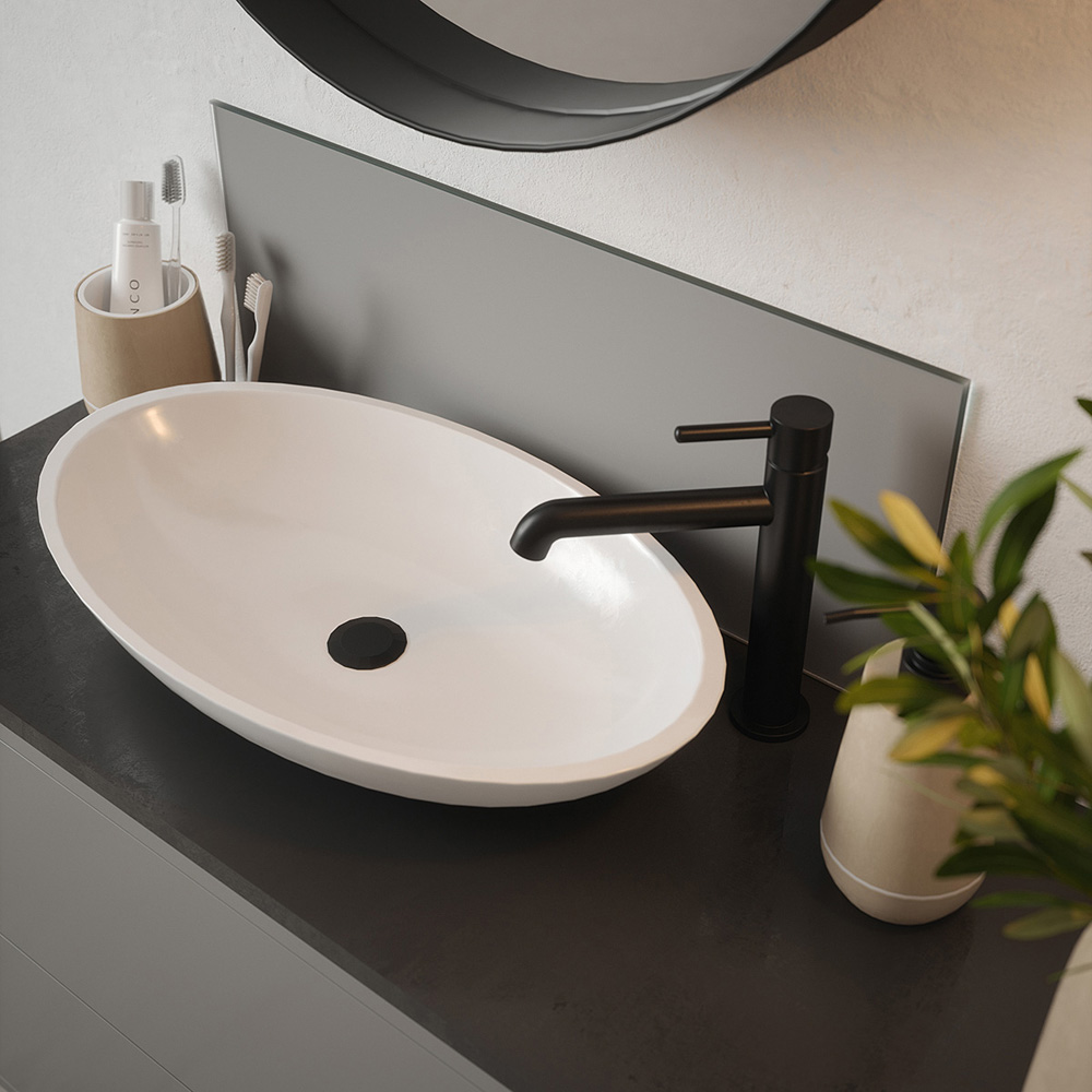 Splashback Matt Grey Toughened Glass Self Adhesive Bathroom Splashback 250 x 500mm Image 2