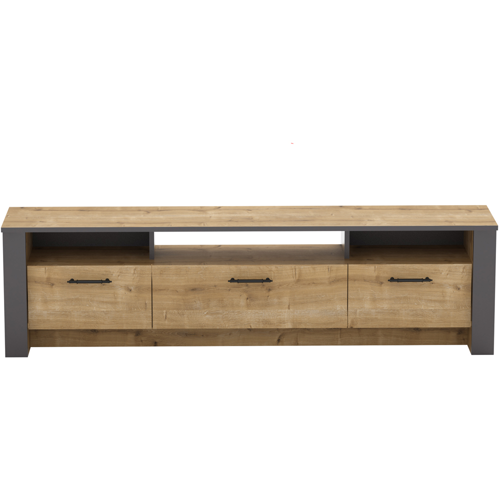 Decorotika Manhattan 3 Door 3 Shelf Sapphire Oak and Dark Grey TV Unit Image 2