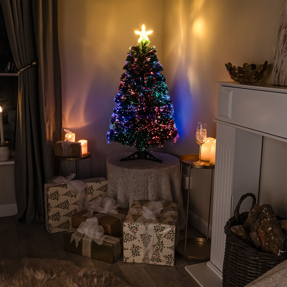 The Christmas Centre Warm White LED Green Fibre Optic Artificial Xmas Tree with Berries 2ft Image 2