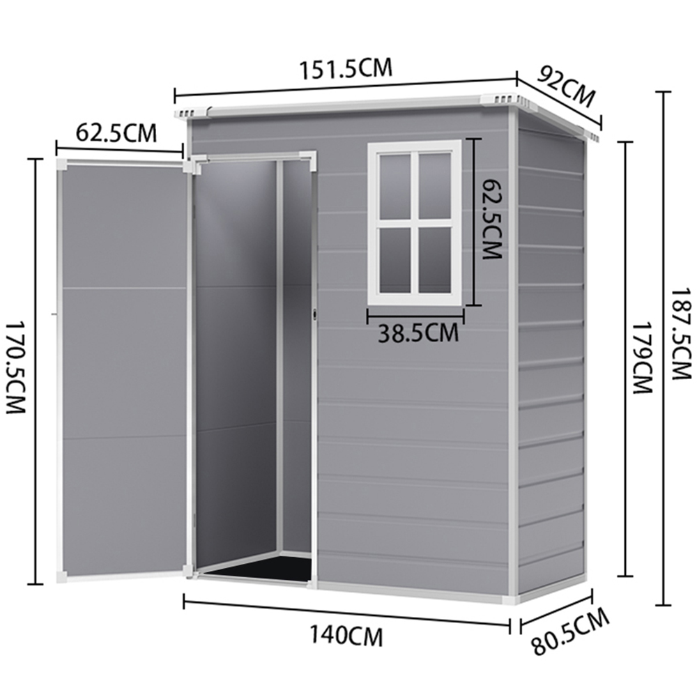 H&O Direct 5 x 3ft Grey Plastic Pent Tool Storage Shed Image 5