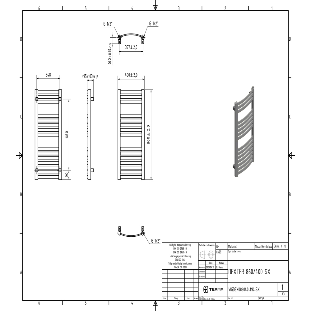 Terma Dexter E Brass Electric Towel Rail 860 x 400mm Image 9