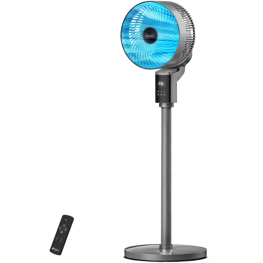 Air Pro Grey SmartVoice 3D Oscillating Height Adjustable Pedestal Fan with Remote 12 inch Image 2