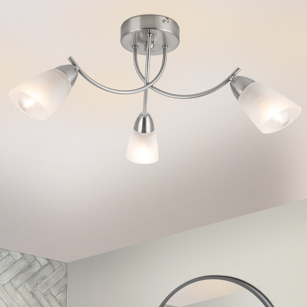 Cosylyte Hallie 3 Light Brushed Nickel Glass Ceiling Light Image 2
