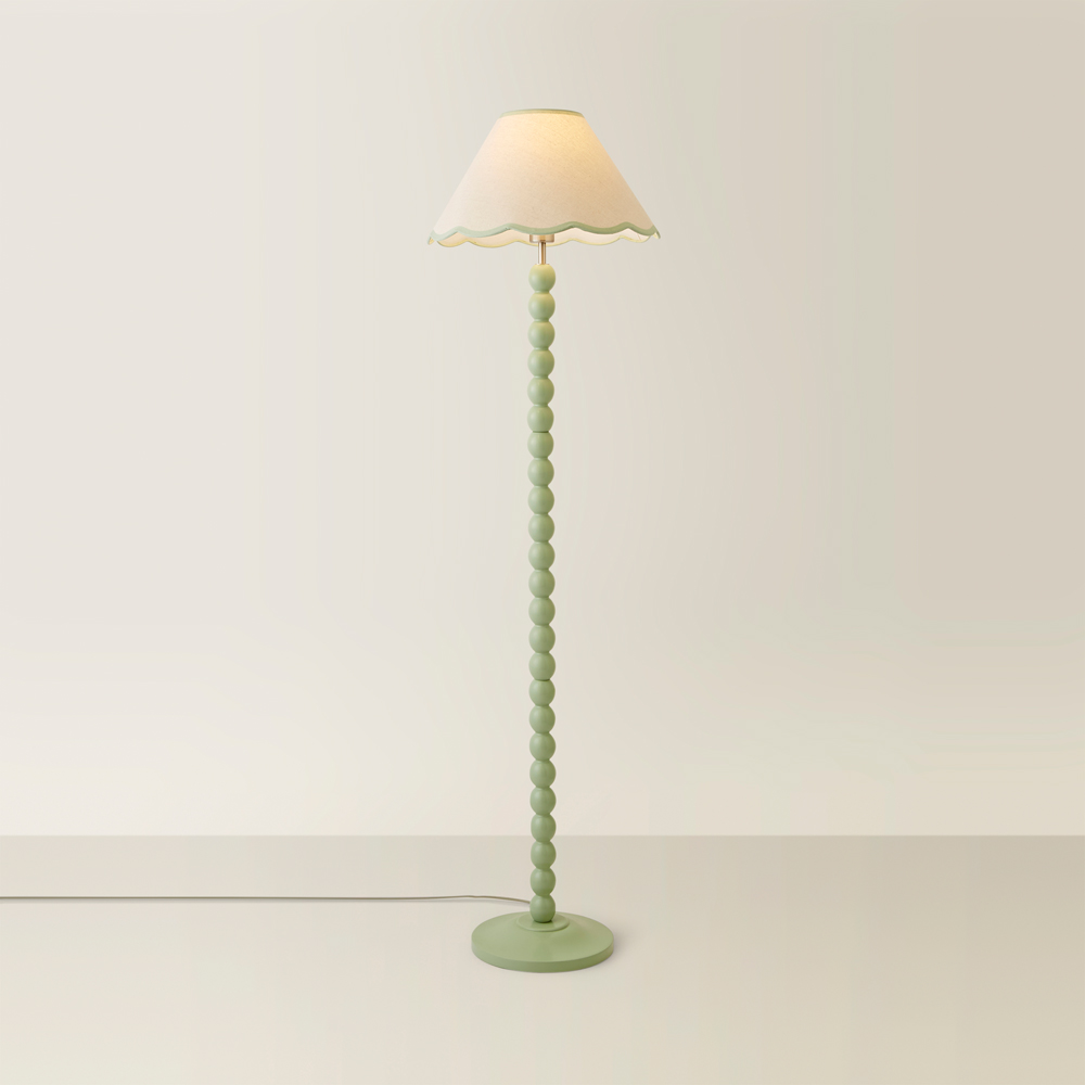 ValueLights Bobbins Natural and Green Scallop Shade Sage Green LED Floor Lamp Image 5