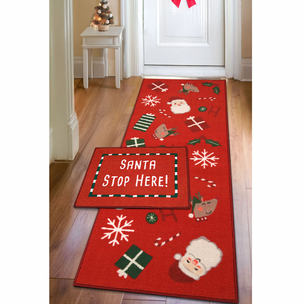 Melrose Santa Stop Here Design Runner and Mat Set Image 2