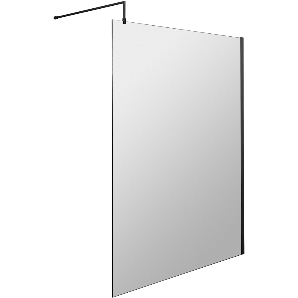 nuie Matt Black Wetroom Screen with Support Bar 1850 x 1200mm Image 1